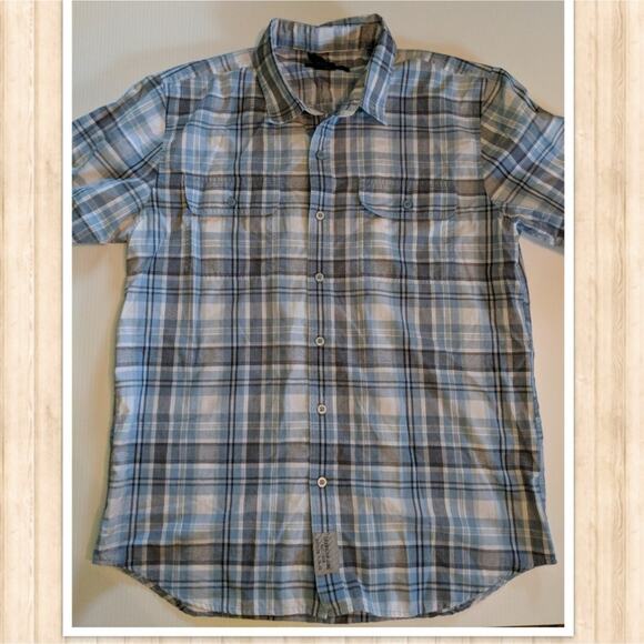 CALVIN KLEIN Blue Plaid Button Up Collared Shirt Large - Picture 1 of 7